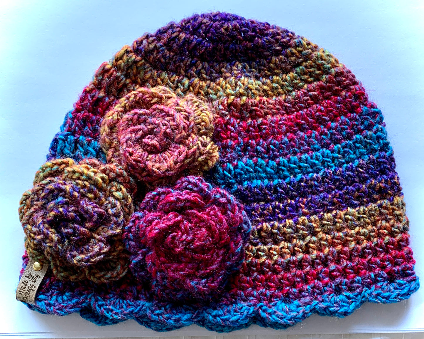 Scalloped Edge Beanie with Flower Accents - PATTERN ONLY - Crochet Pattern With Photos & Instructions