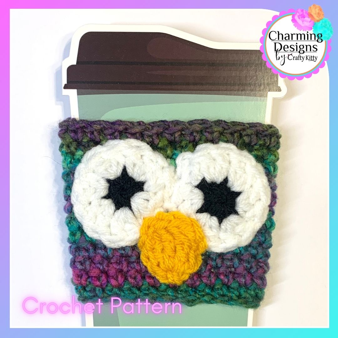 Owl Coffee Sleeve Crochet Pattern - PATTERN ONLY - Crochet Pattern With Photos & Instructions