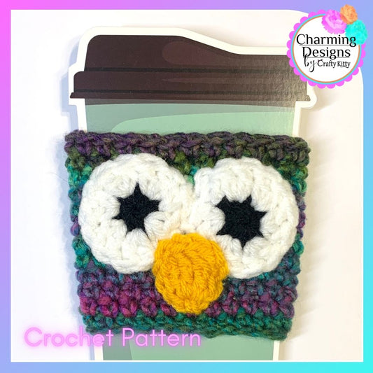 Owl Coffee Sleeve Crochet Pattern - PATTERN ONLY - Crochet Pattern With Photos & Instructions