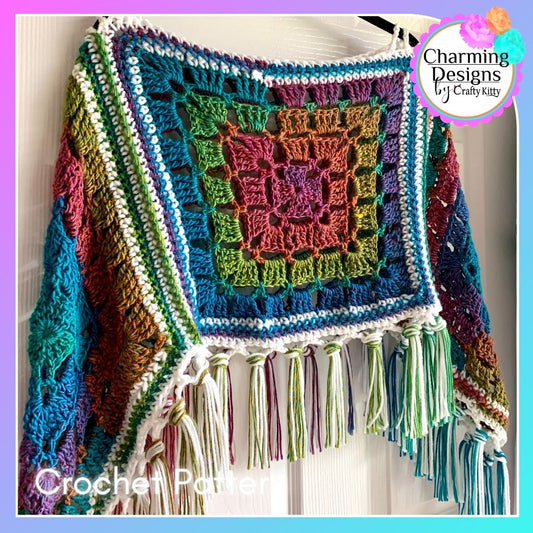 Blocks and Stripes Poncho Crochet Pattern - PATTERN ONLY - Crochet Pattern With Photos & Instructions