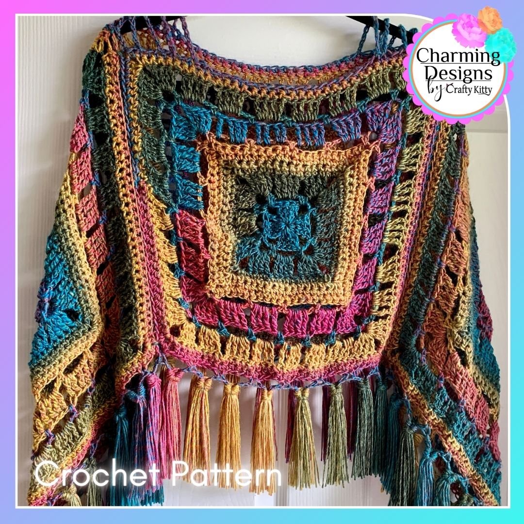 Blocks and Borders Poncho Crochet Pattern - PATTERN ONLY - Crochet Pattern With Photos & Instructions