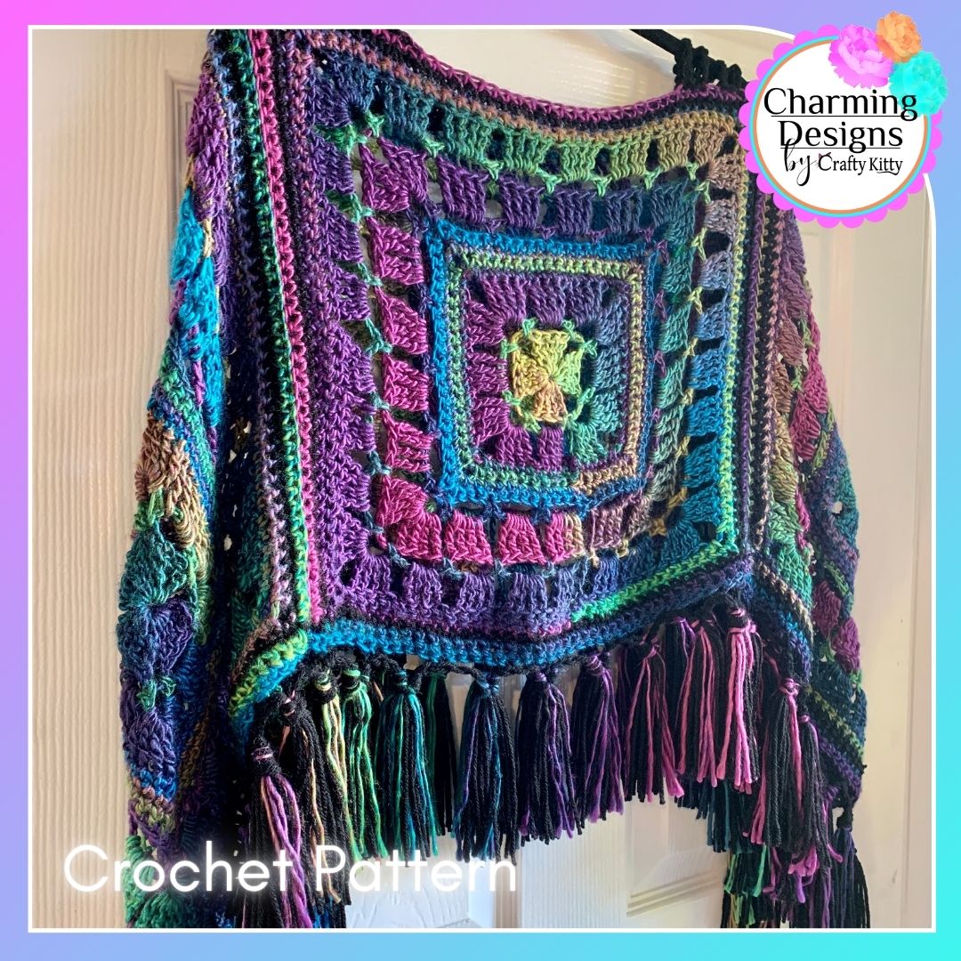 Blocks and Borders Poncho Crochet Pattern - PATTERN ONLY - Crochet Pattern With Photos & Instructions