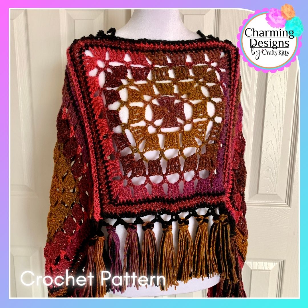 Blocks and Stripes Poncho Crochet Pattern - PATTERN ONLY - Crochet Pattern With Photos & Instructions