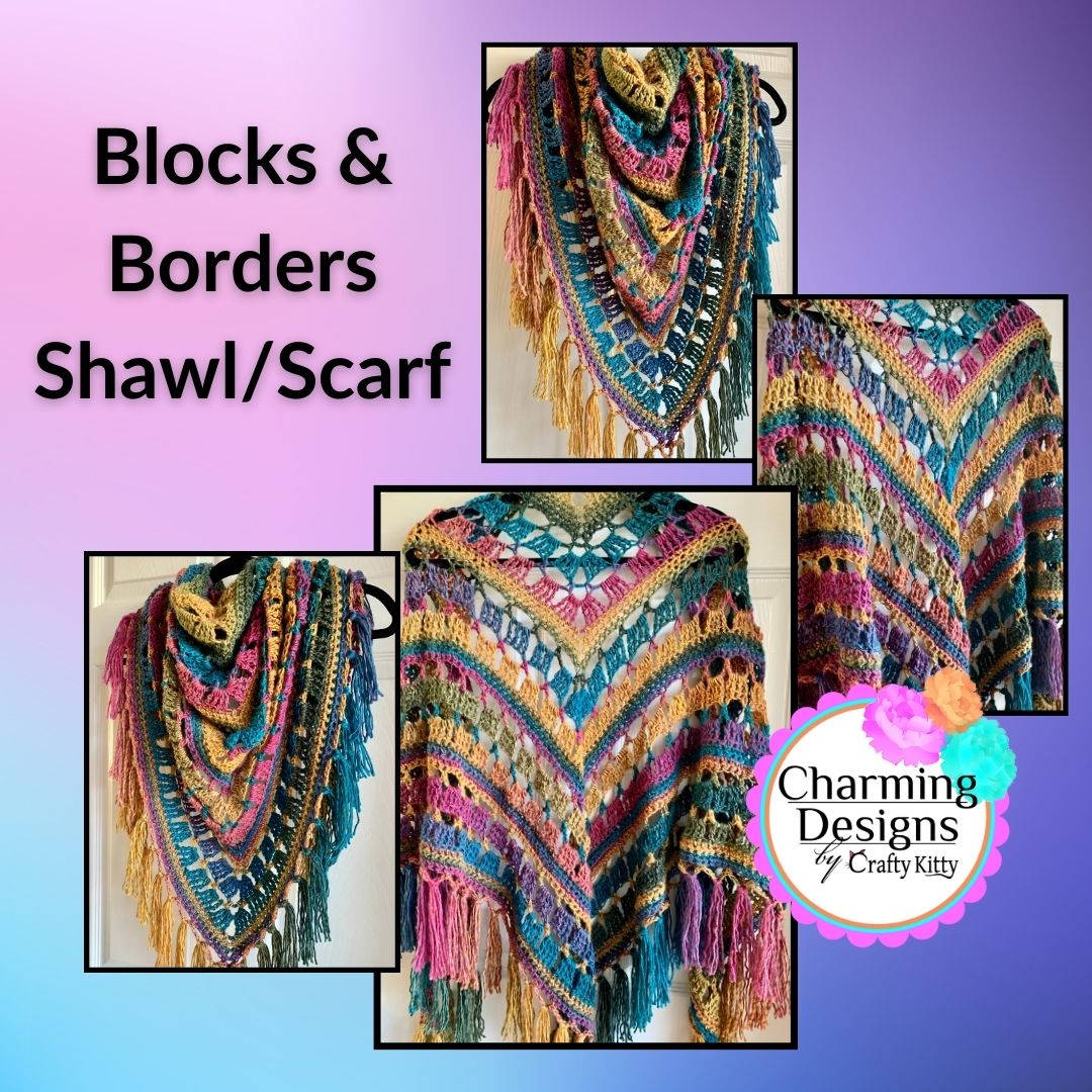 Blocks and Borders Shawl/Scarf Crochet Pattern - PATTERN ONLY - Crochet Pattern With Photos & Instructions