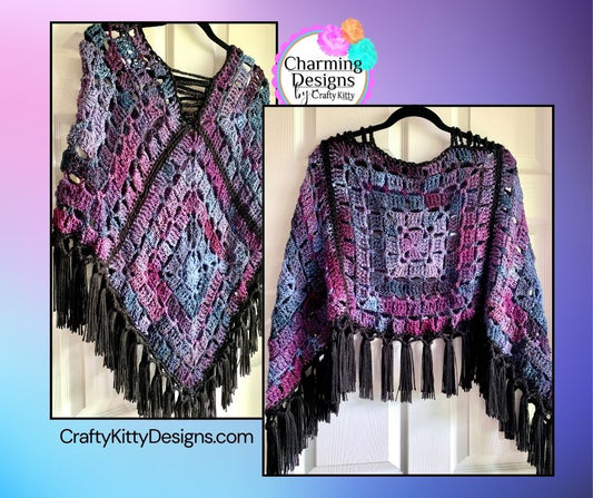 Purple Crocheted Poncho - Handmade Summer Poncho