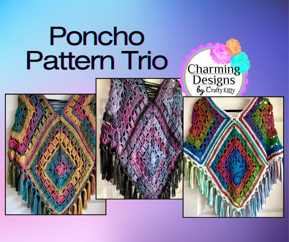 Pattern Trio! Three Crochet Poncho Patterns - PATTERN ONLY - Crochet Pattern With Photos & Instructions