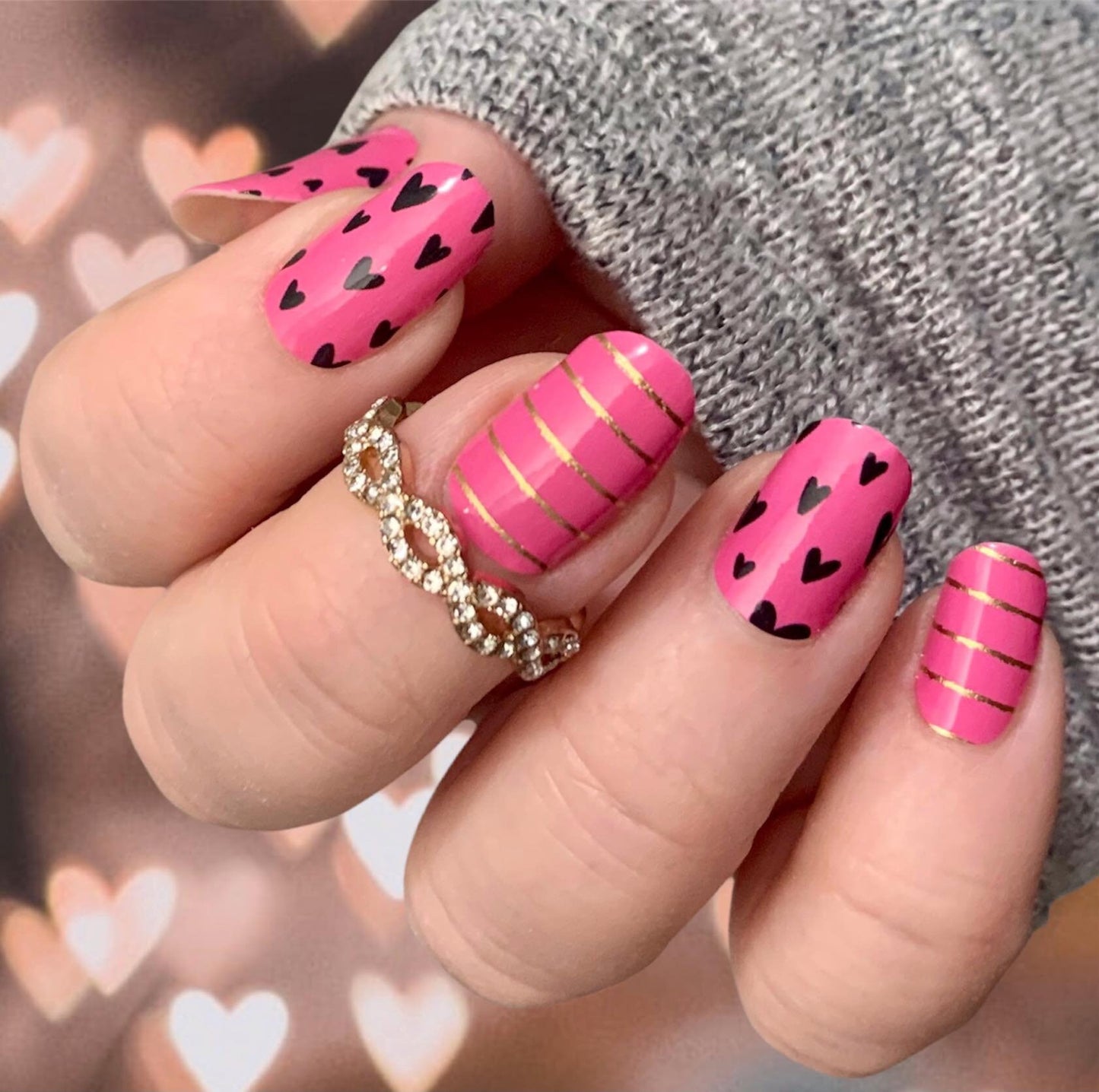 Hearts and Stripes - Nail Polish Wrap - Nail Polish Sticker - Nail Art - Nail Wrap