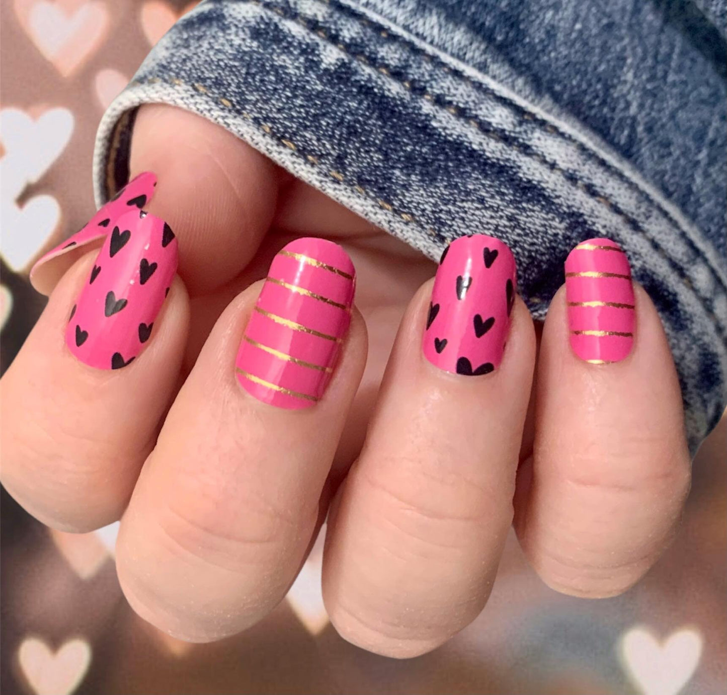 Hearts and Stripes - Nail Polish Wrap - Nail Polish Sticker - Nail Art - Nail Wrap