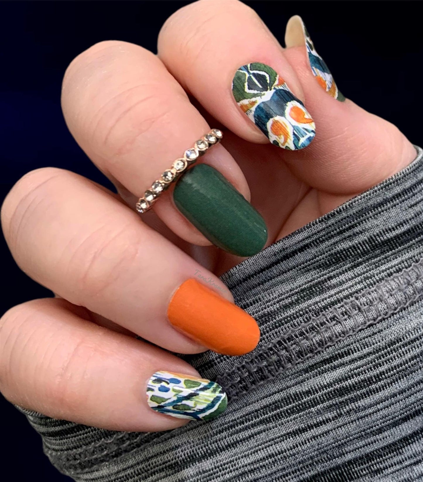 Emerald and Orange Abstract - Nail Wrap - Nail Sticker - DIY Nails