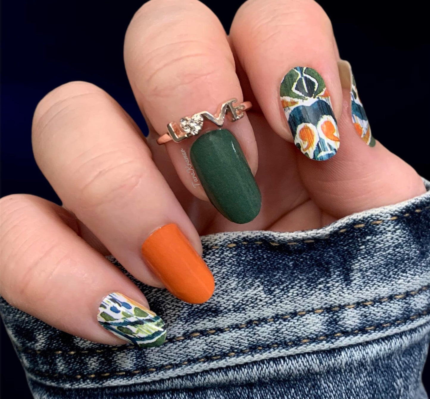 Emerald and Orange Abstract - Nail Wrap - Nail Sticker - DIY Nails