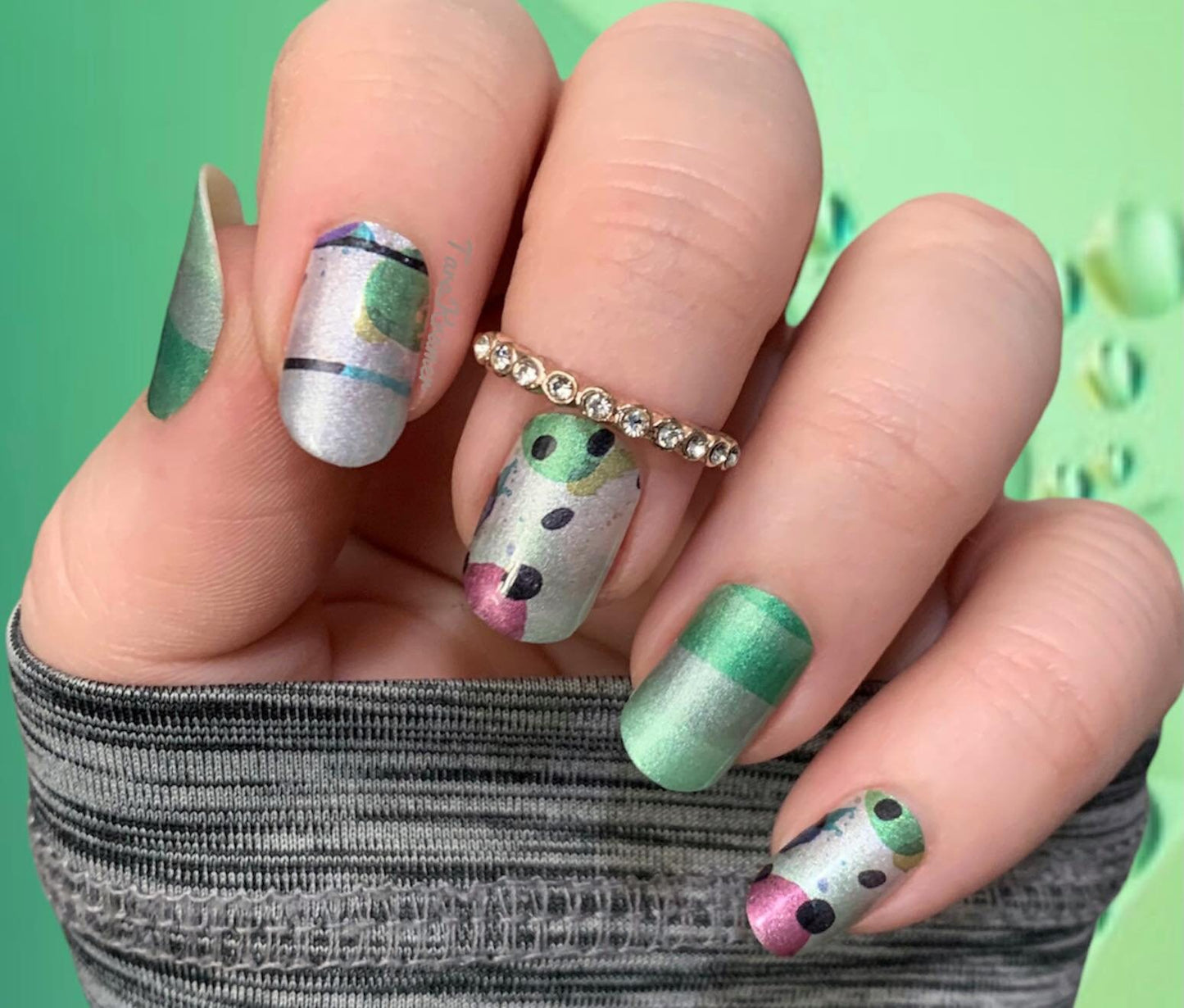 Sea Green and Rainbow Pearl - Nail Wrap - Nail Sticker - DIY Nails