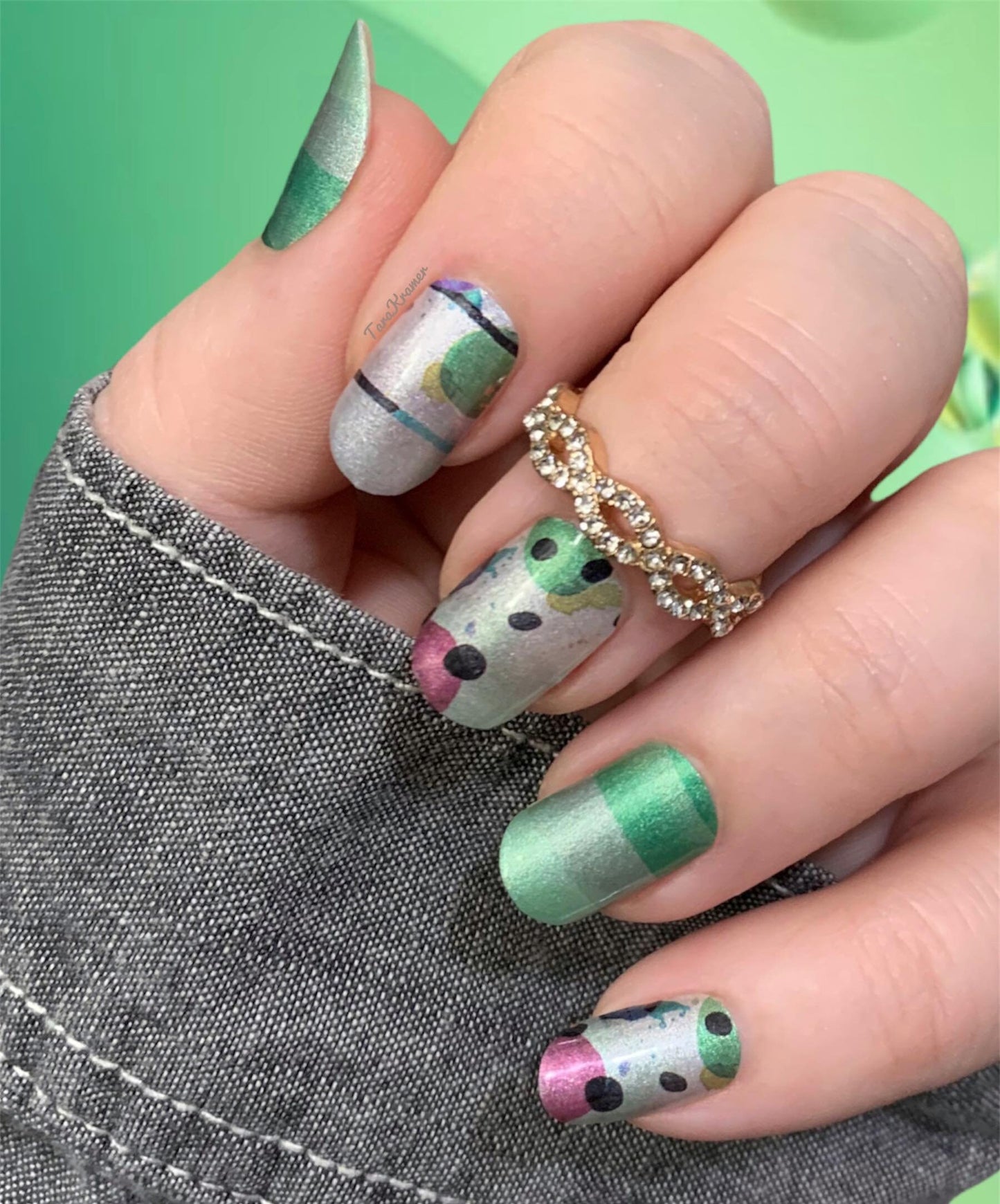 Sea Green and Rainbow Pearl - Nail Wrap - Nail Sticker - DIY Nails