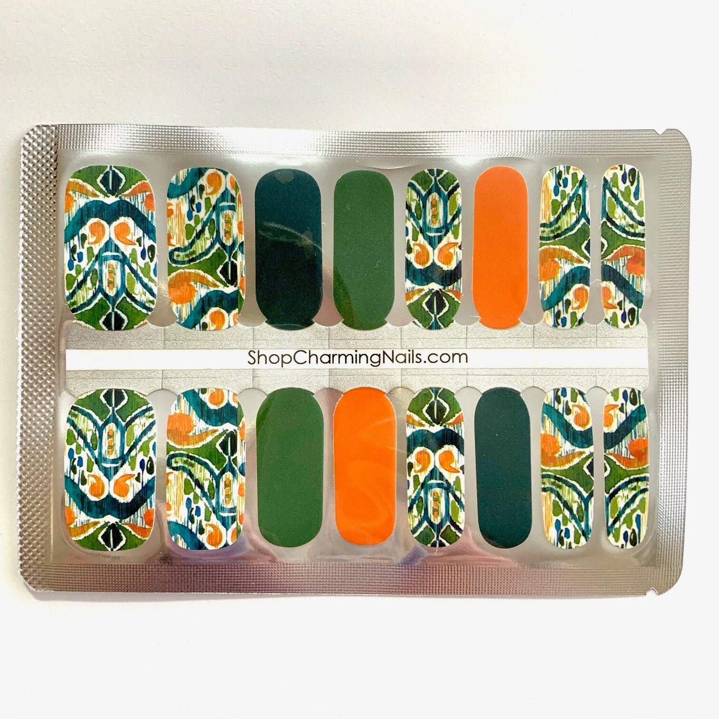 Emerald and Orange Abstract - Nail Wrap - Nail Sticker - DIY Nails