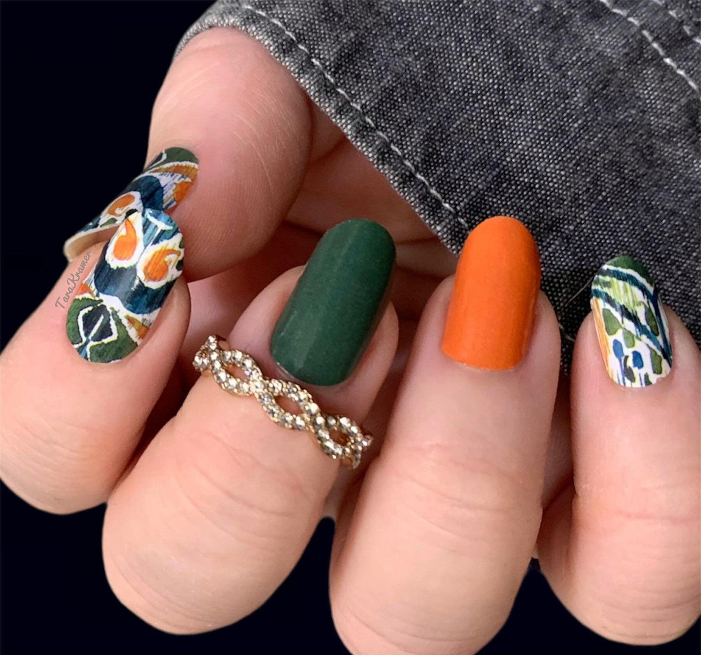 Emerald and Orange Abstract - Nail Wrap - Nail Sticker - DIY Nails