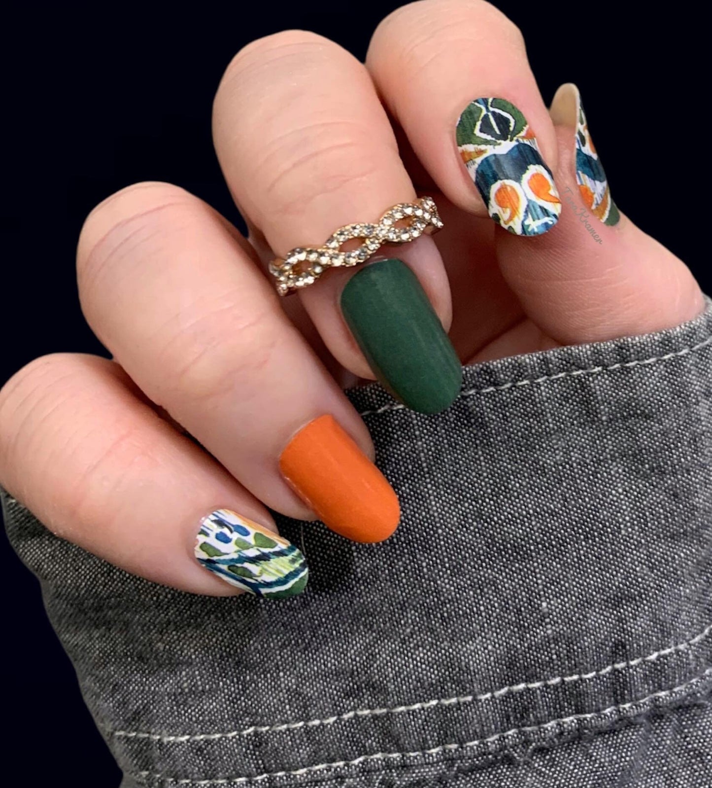 Emerald and Orange Abstract - Nail Wrap - Nail Sticker - DIY Nails