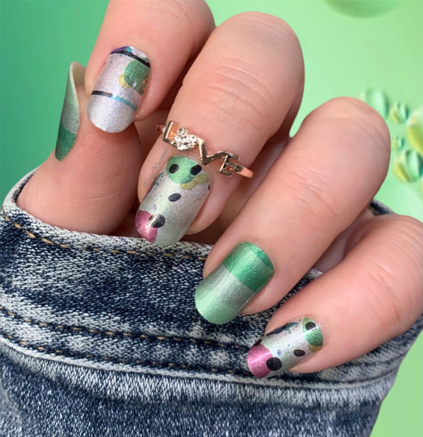 Sea Green and Rainbow Pearl - Nail Wrap - Nail Sticker - DIY Nails