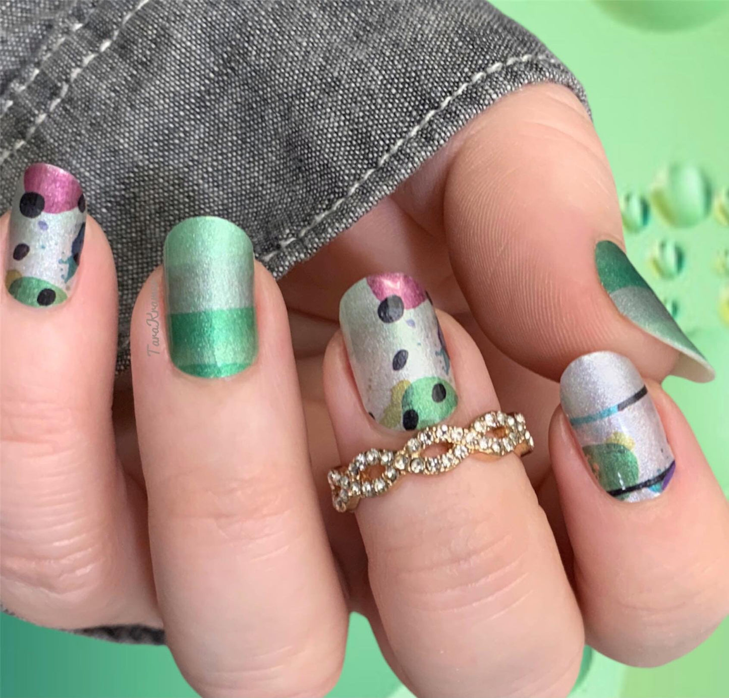 Sea Green and Rainbow Pearl - Nail Wrap - Nail Sticker - DIY Nails