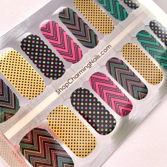 Spring Stripes and Polka Dots - Nail Polish Wrap - Nail Polish Sticker - Nail Art - Nail Wrap - Nail Strips