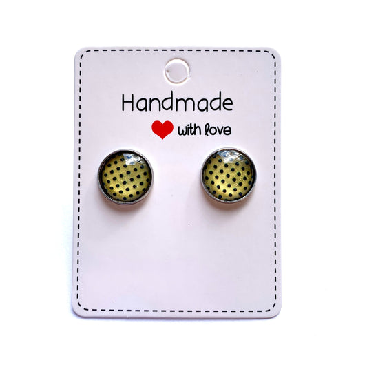 Yellow and Black Polka Dot Cabochon Earrings