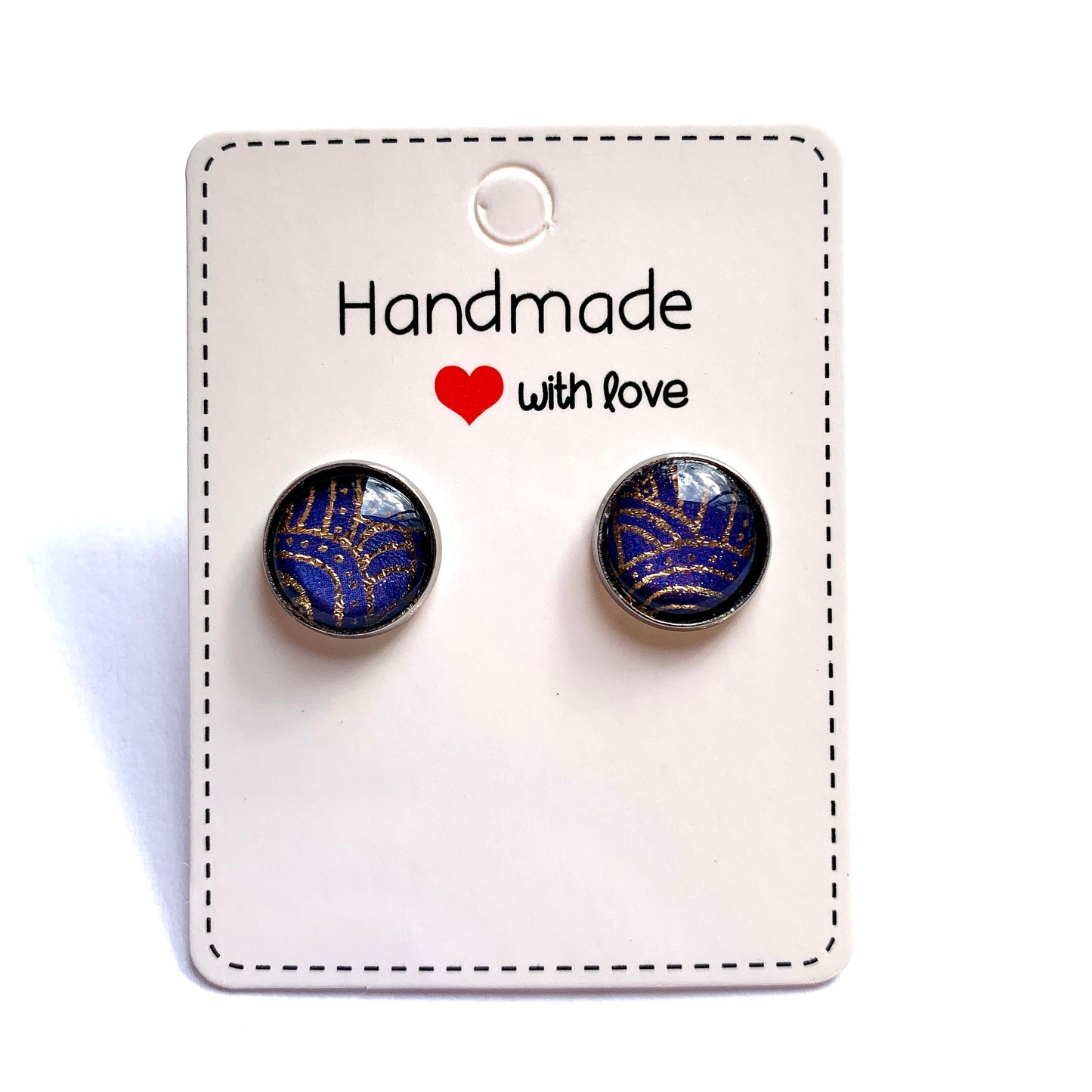 Blue and Gold Swirl Cabochon Earrings