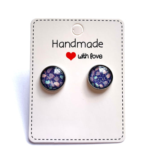 Dark Purple Terrazzo Glitter Cabochon Earrings