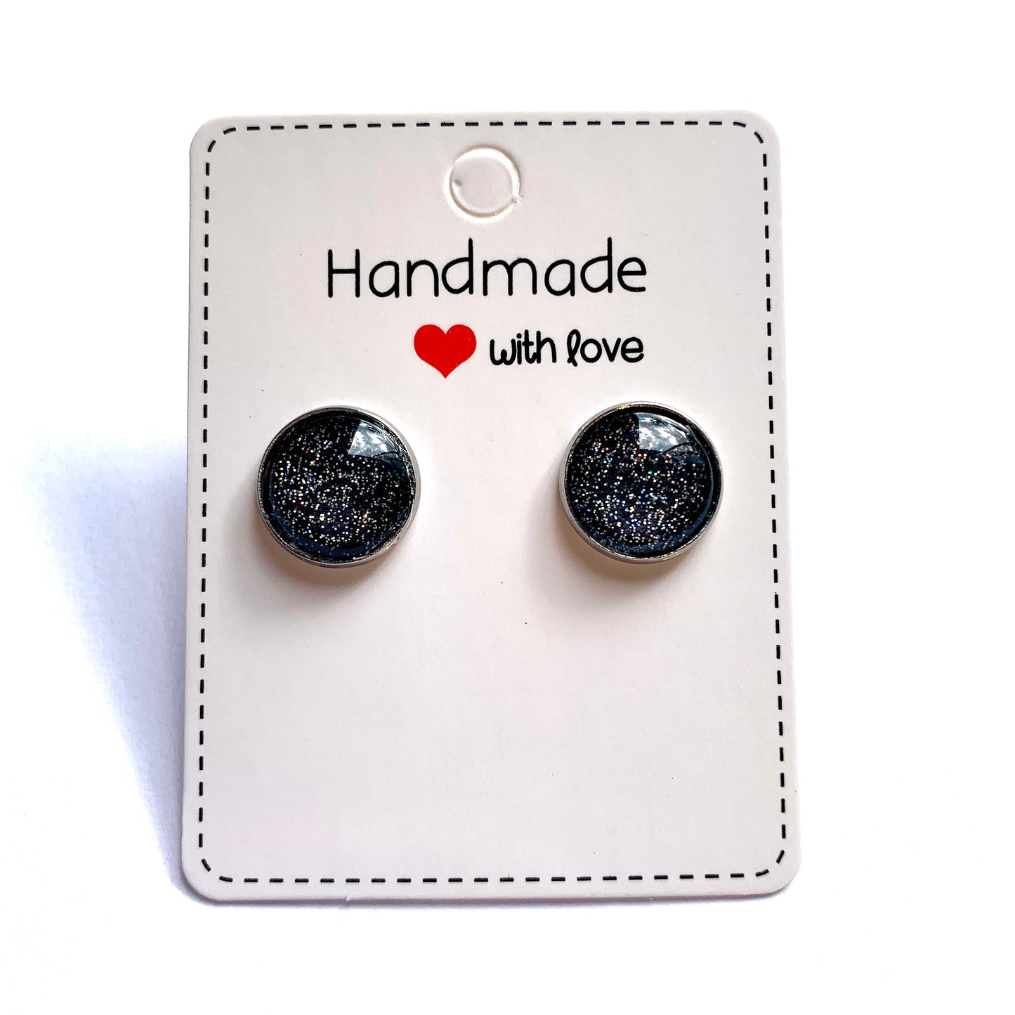 Gothic Black Glitter Cabochon Earrings