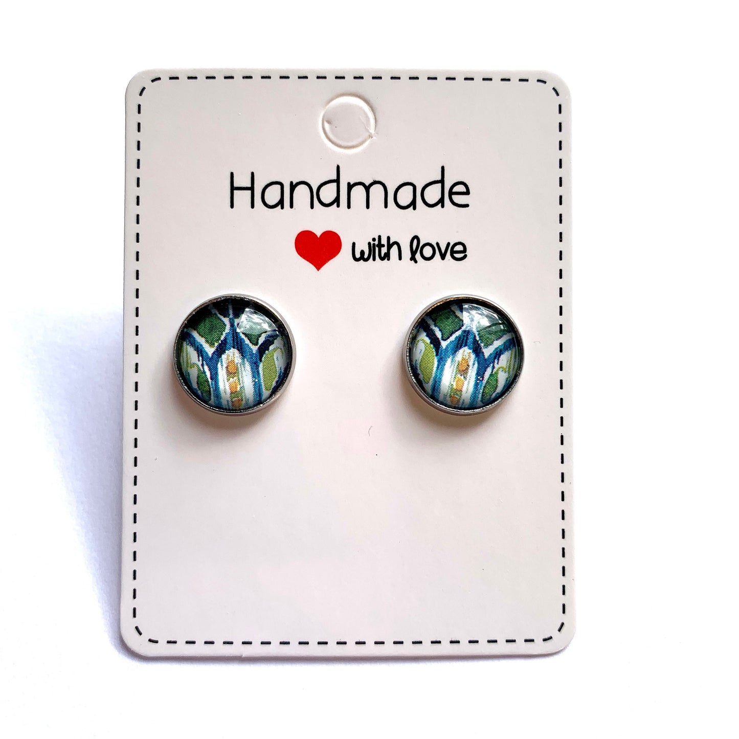 Abstract Olive, Jade, and Apricot Cabochon Earrings