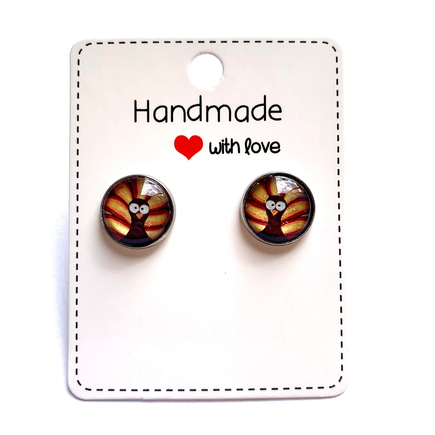 Thanksgiving Turkey Cabochon Earrings