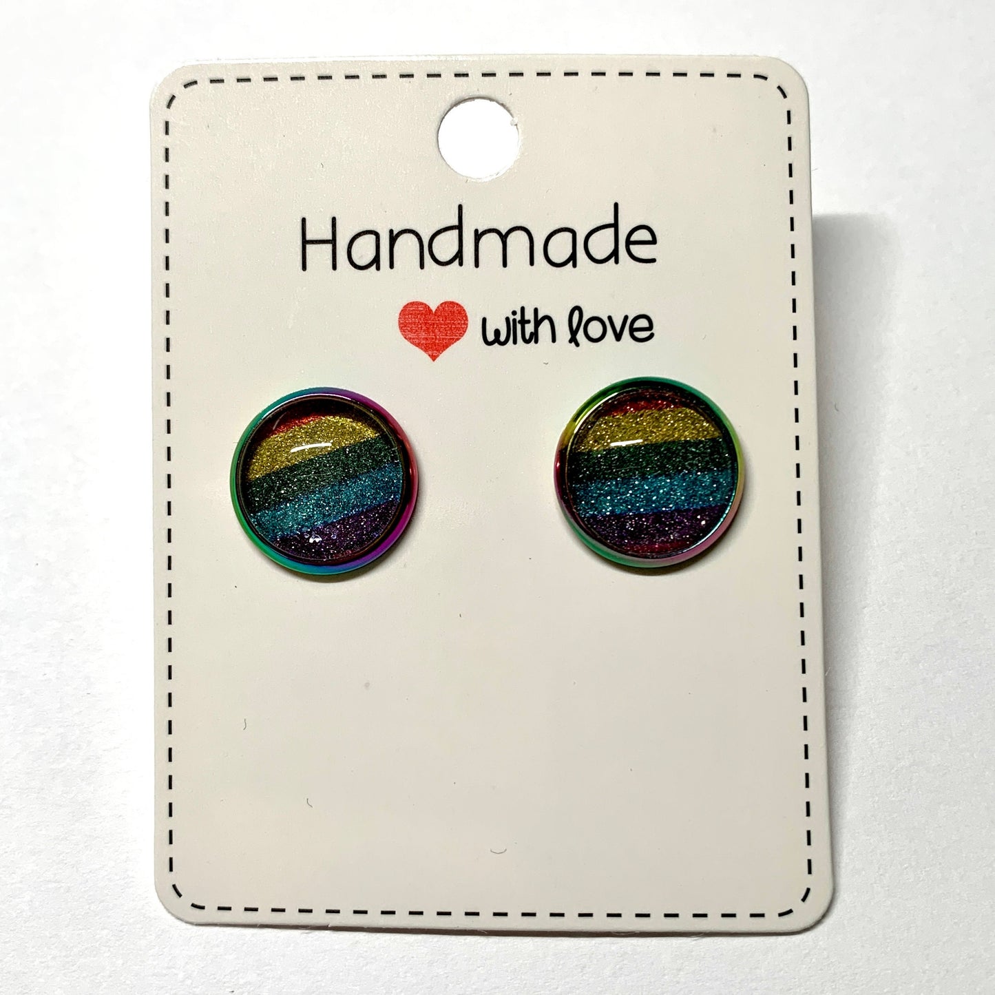 Rainbow Stripe Glitter Cabochon Earrings