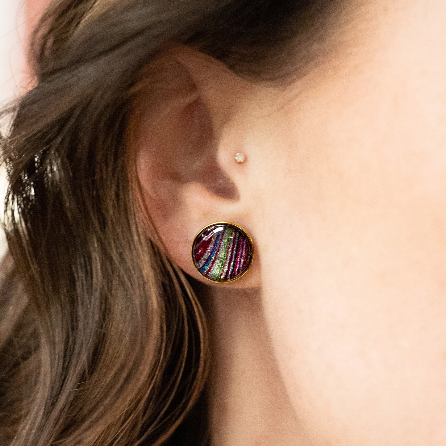 Oil Spill Glitter Cabochon Earrings