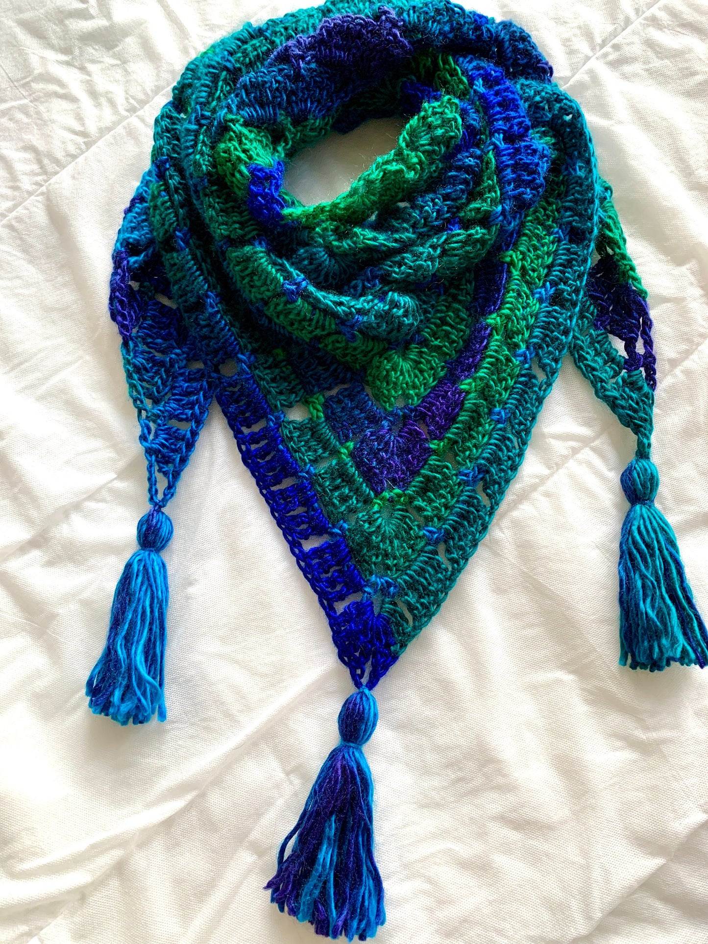 Peacock Plume Handmade Crochet Wrap - Shawl - Scarf