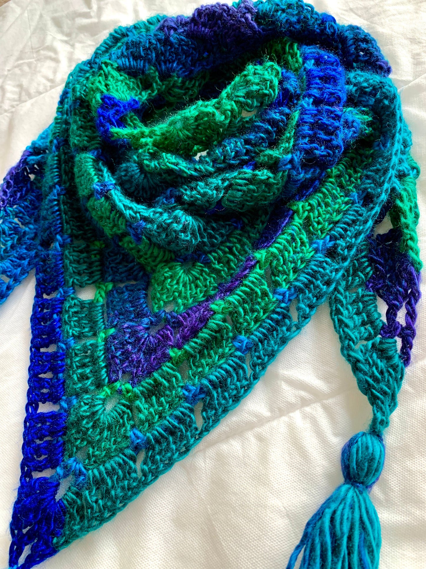 Peacock Plume Handmade Crochet Wrap - Shawl - Scarf