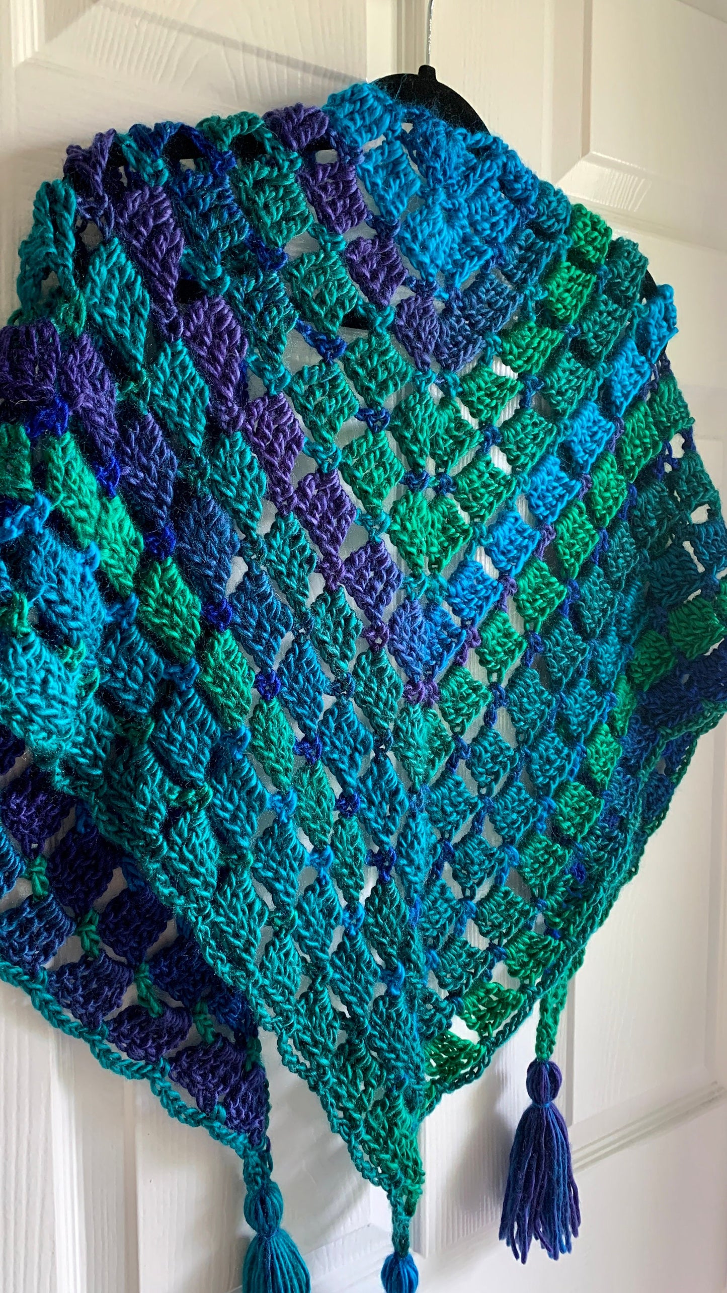 Peacock Plume Handmade Crochet Wrap - Shawl - Scarf