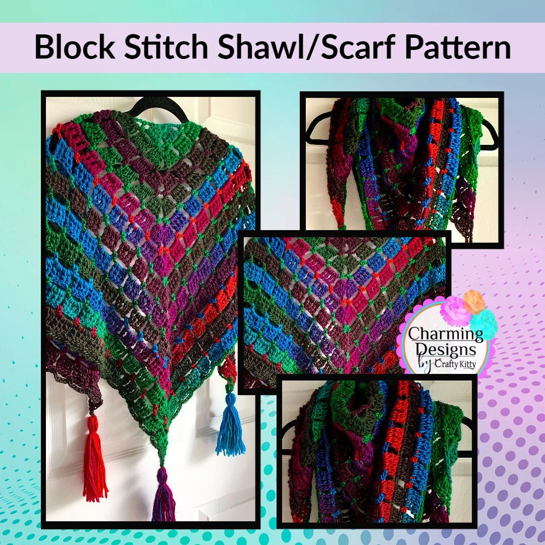 Block Stitch Shawl/Scarf Crochet Pattern - PATTERN ONLY - Crochet Pattern With Photos & Instructions