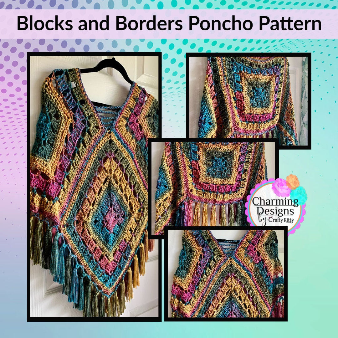 Blocks and Borders Poncho Crochet Pattern - PATTERN ONLY - Crochet Pattern With Photos & Instructions