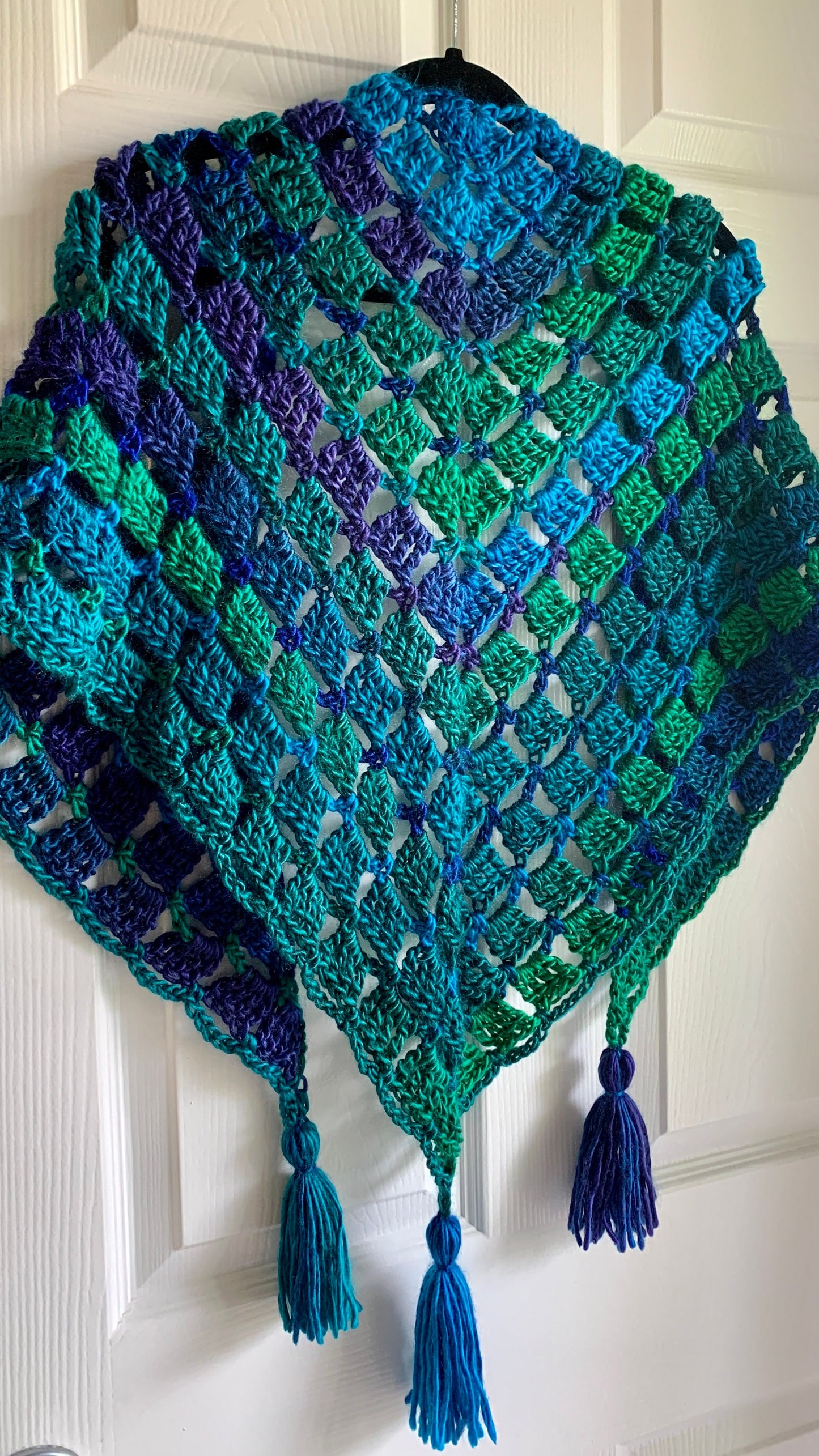 Peacock Plume Handmade Crochet Wrap - Shawl - Scarf