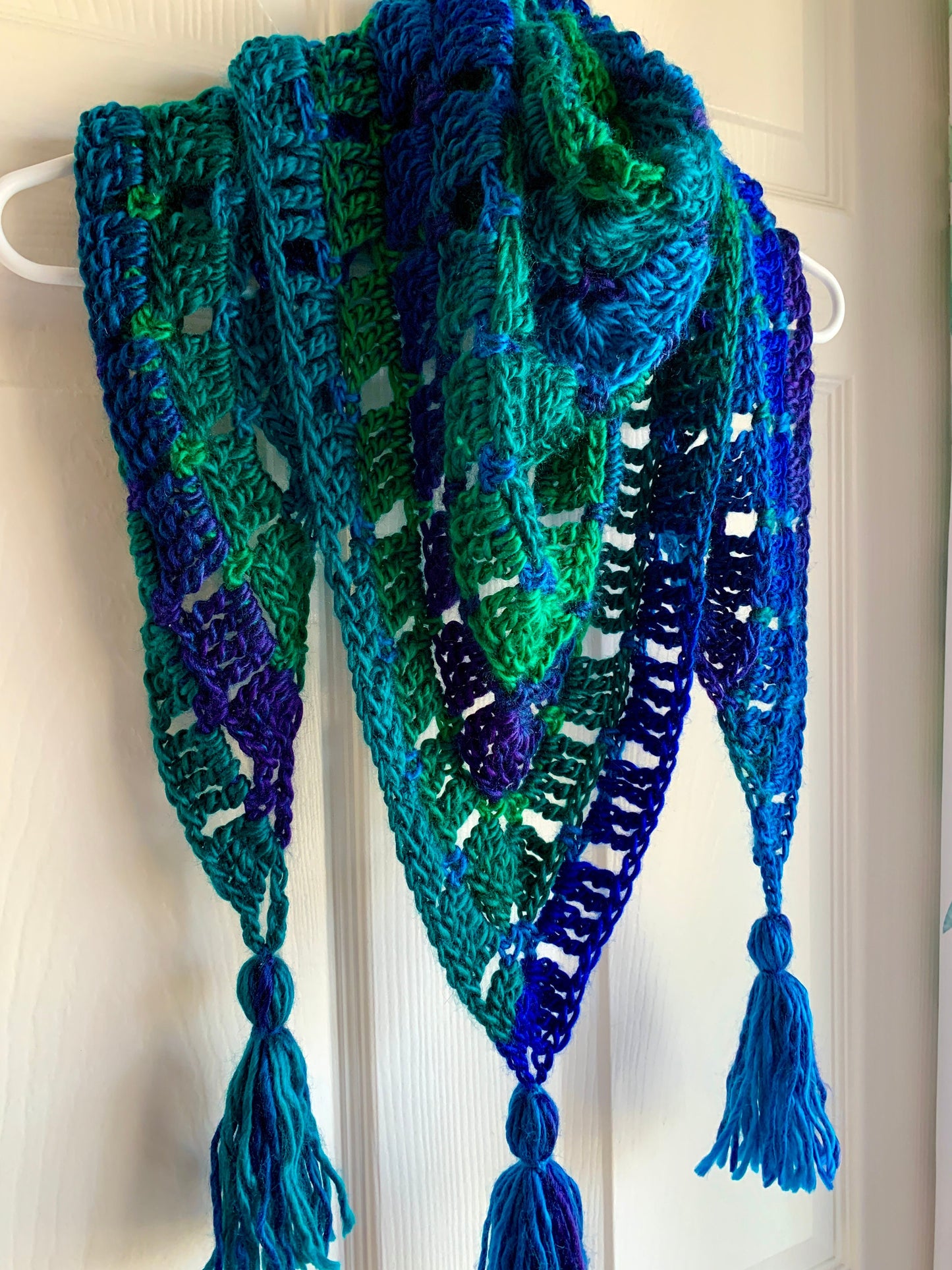 Peacock Plume Handmade Crochet Wrap - Shawl - Scarf