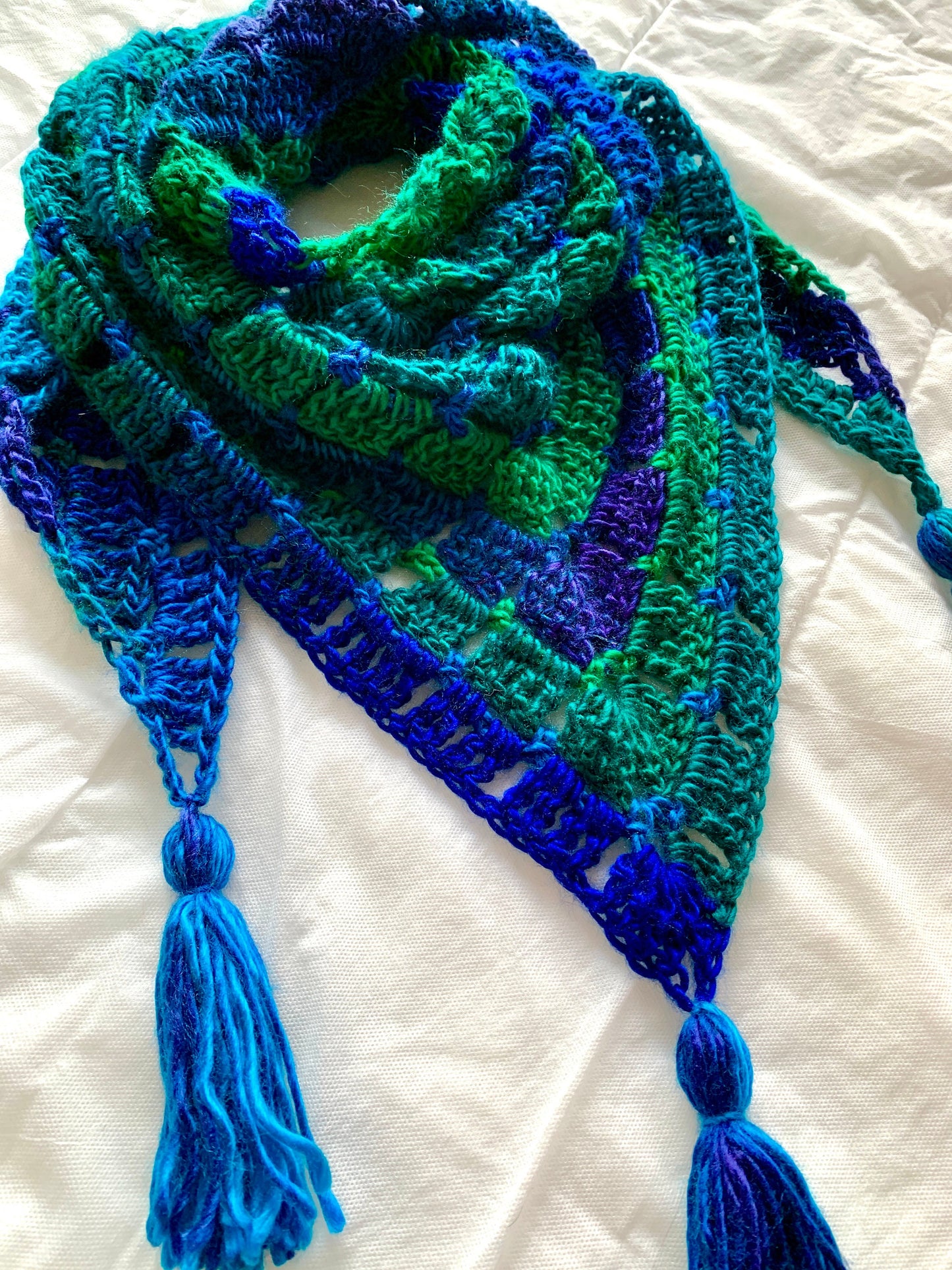 Peacock Plume Handmade Crochet Wrap - Shawl - Scarf