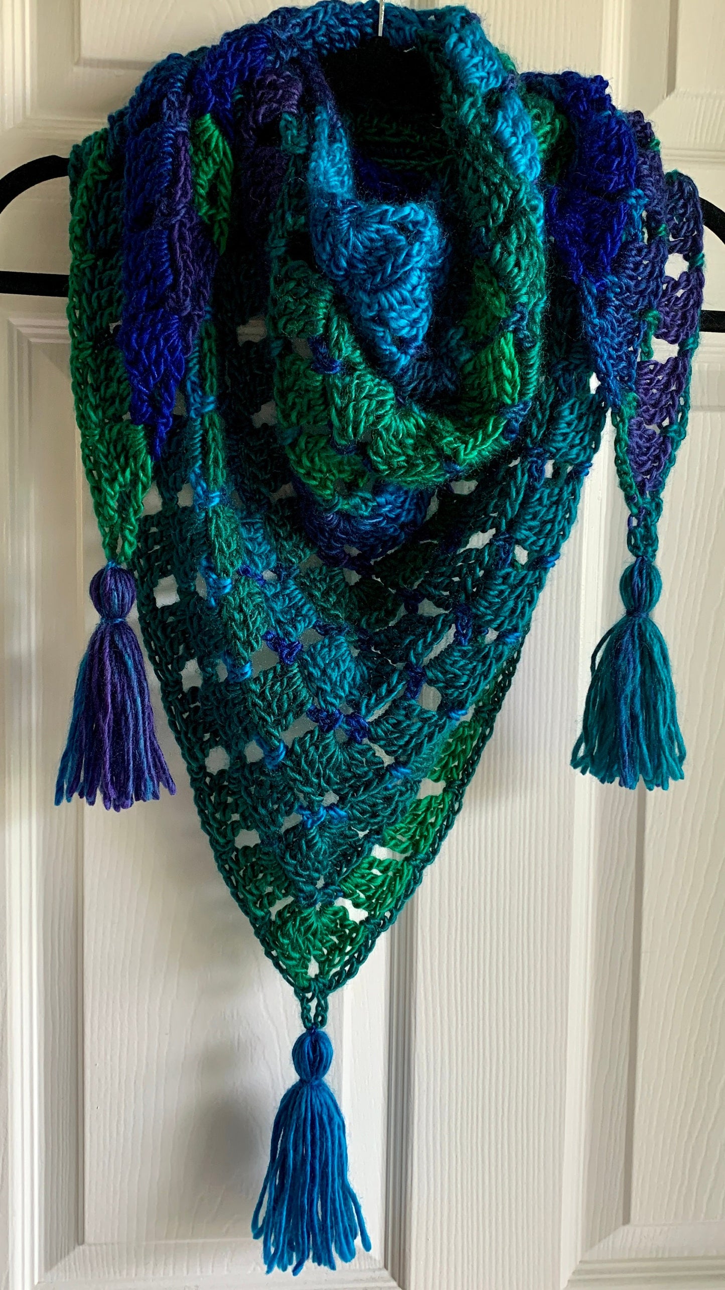 Peacock Plume Handmade Crochet Wrap - Shawl - Scarf