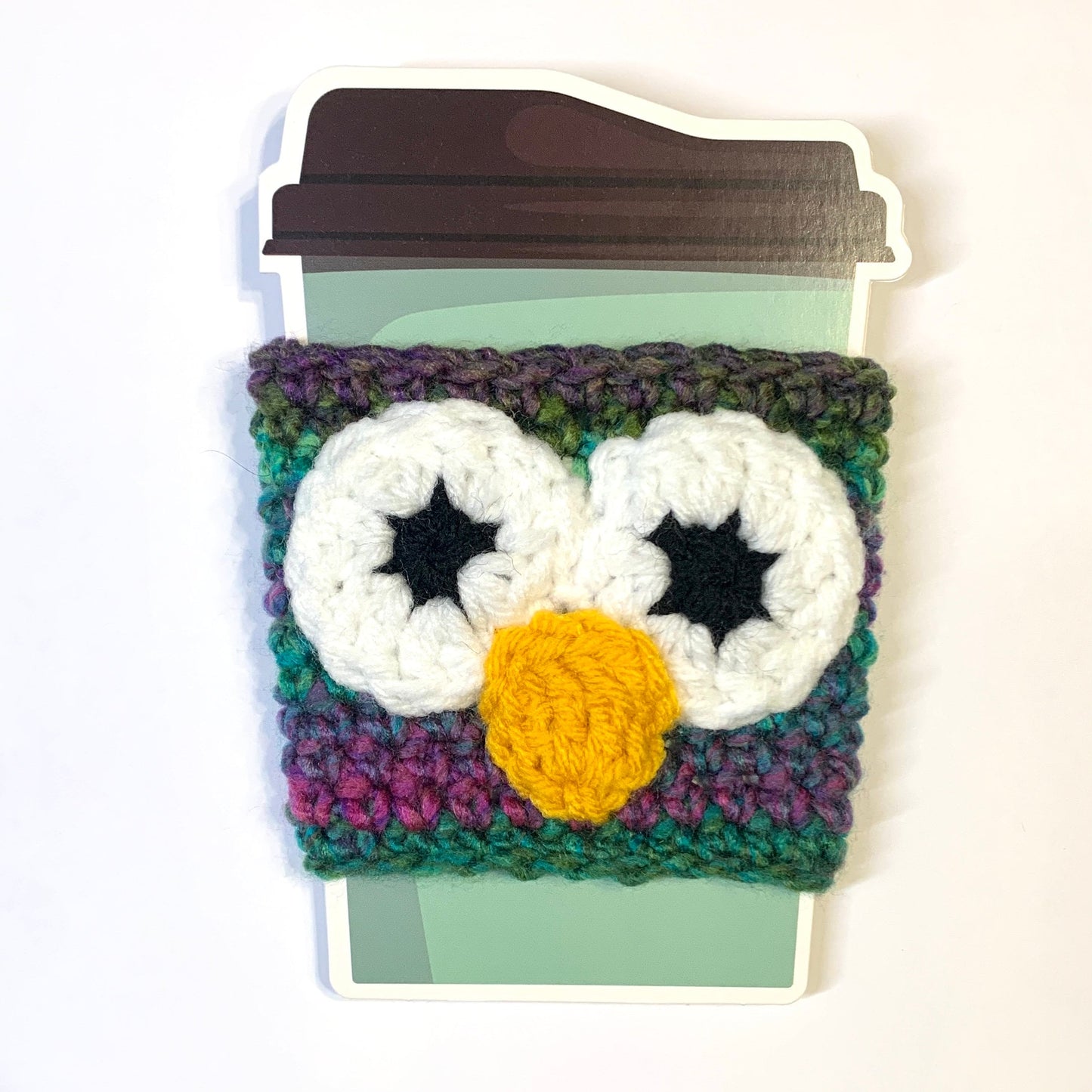 Forest Owl Handmade Reusable Coffee Sleeve (with Thank You Card)