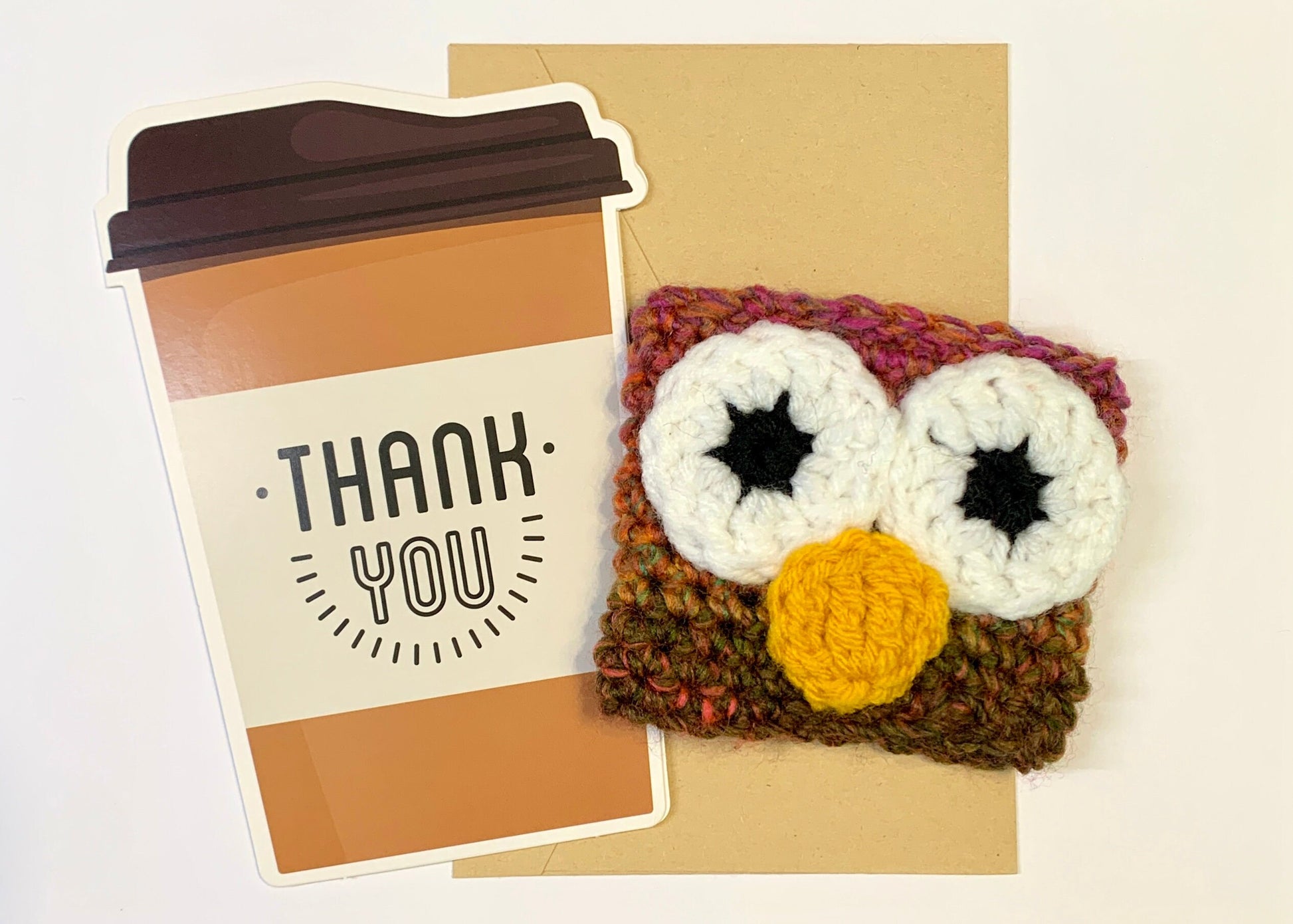 Red Owl Handmade Reusable Coffee Sleeve (with Thank You Card) Crafty Kitty Designs Red Owl Handmade Reusable Coffee Sleeve (with Thank You Card) Crafty Kitty Designs