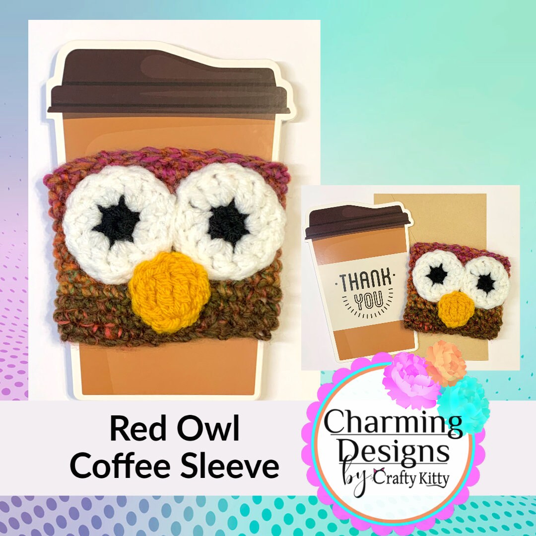 Red Owl Handmade Reusable Coffee Sleeve (with Thank You Card)