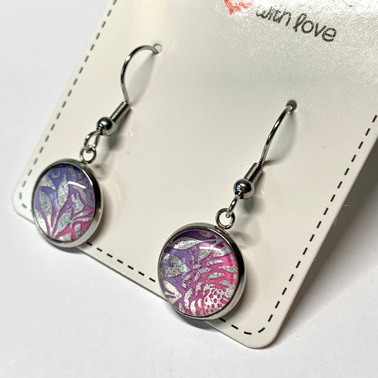 Ombré and Metallic Silver Cabochon Earrings