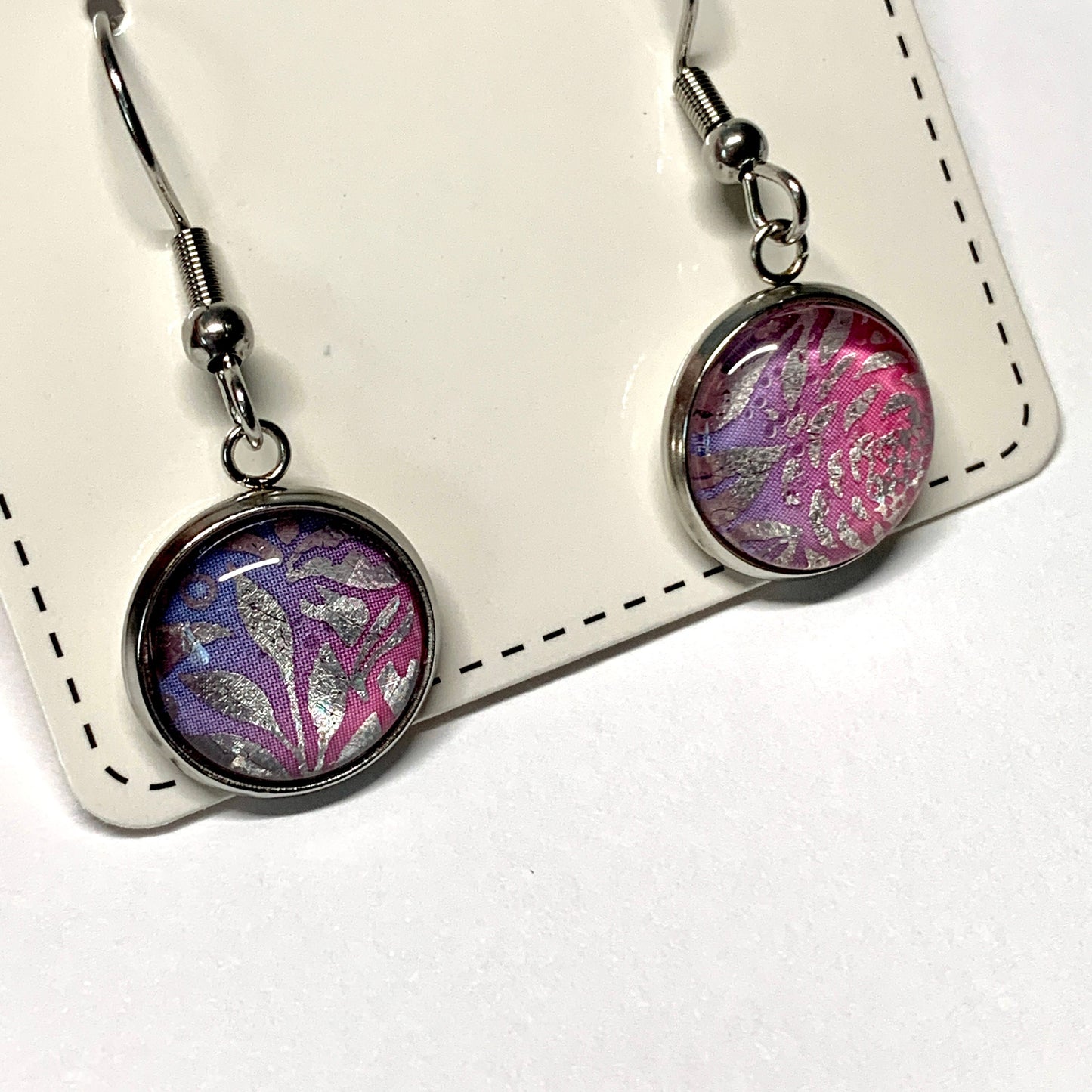 Ombré and Metallic Silver Cabochon Earrings