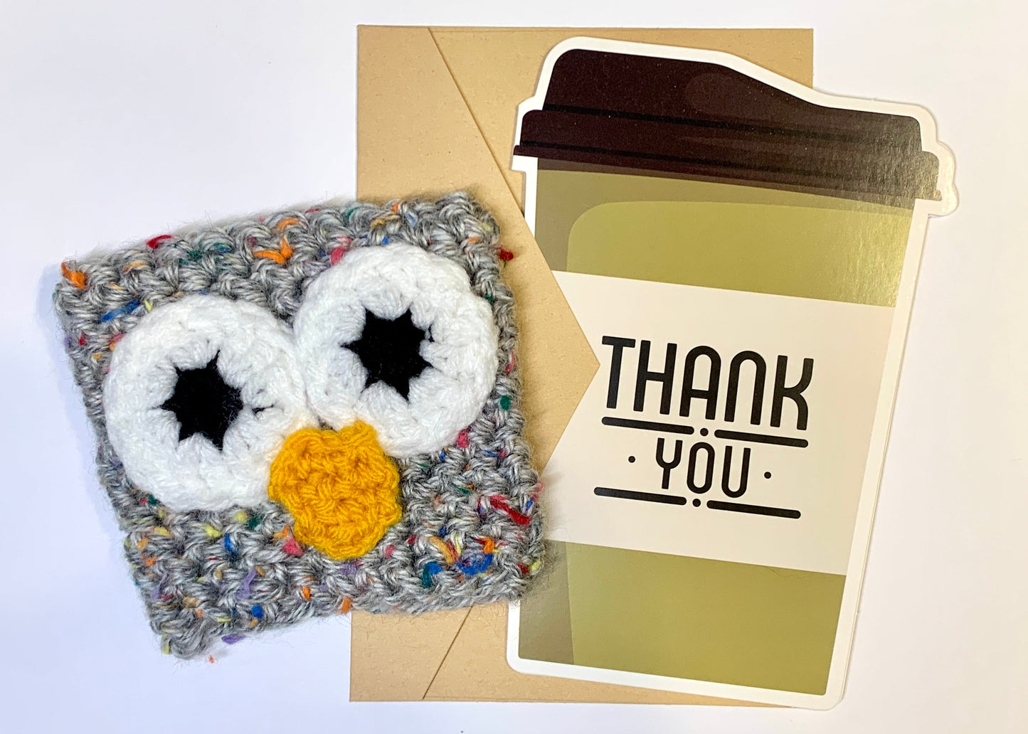 Grey Owl Handmade Reusable Coffee Sleeve (with Thank You Card)