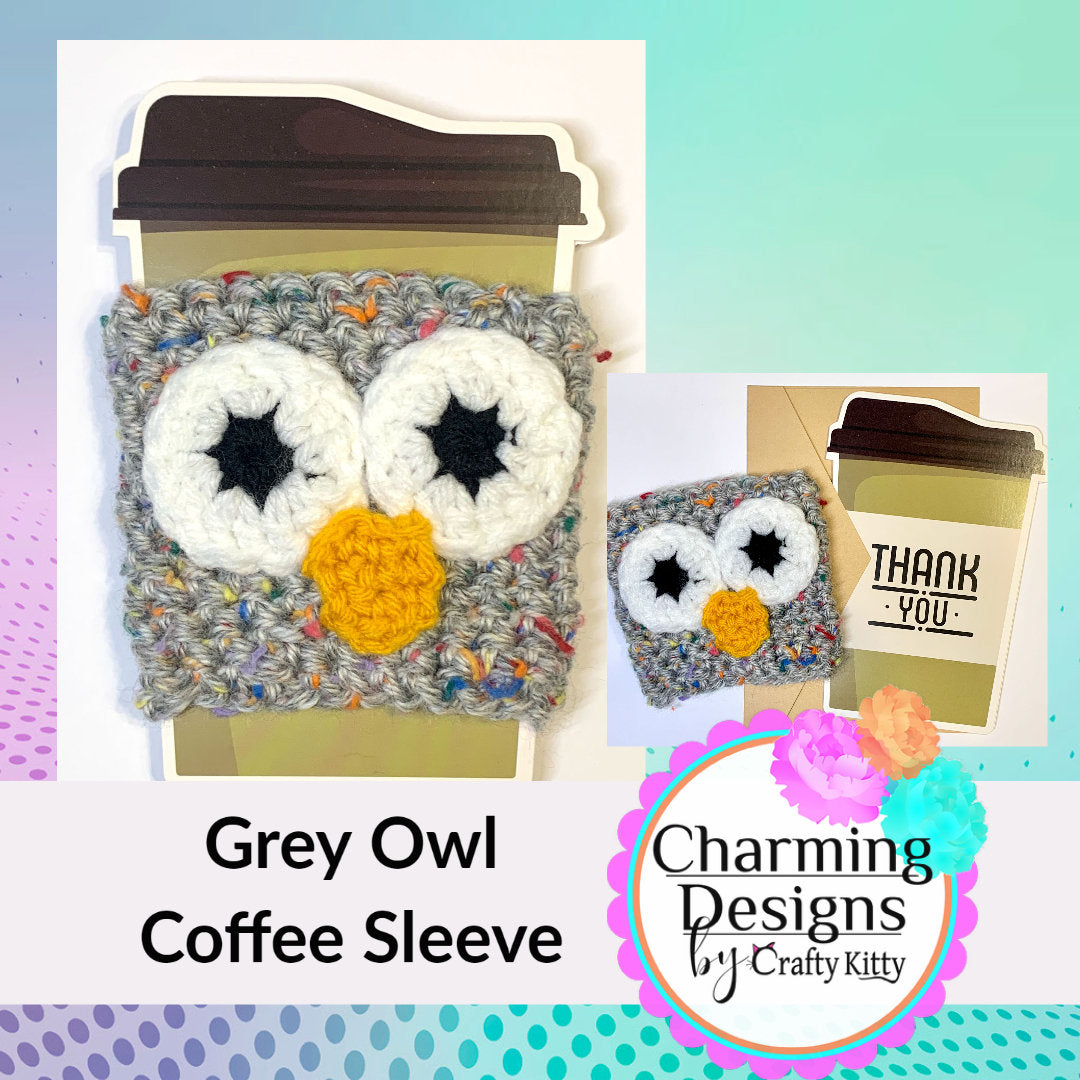 Grey Owl Handmade Reusable Coffee Sleeve (with Thank You Card)