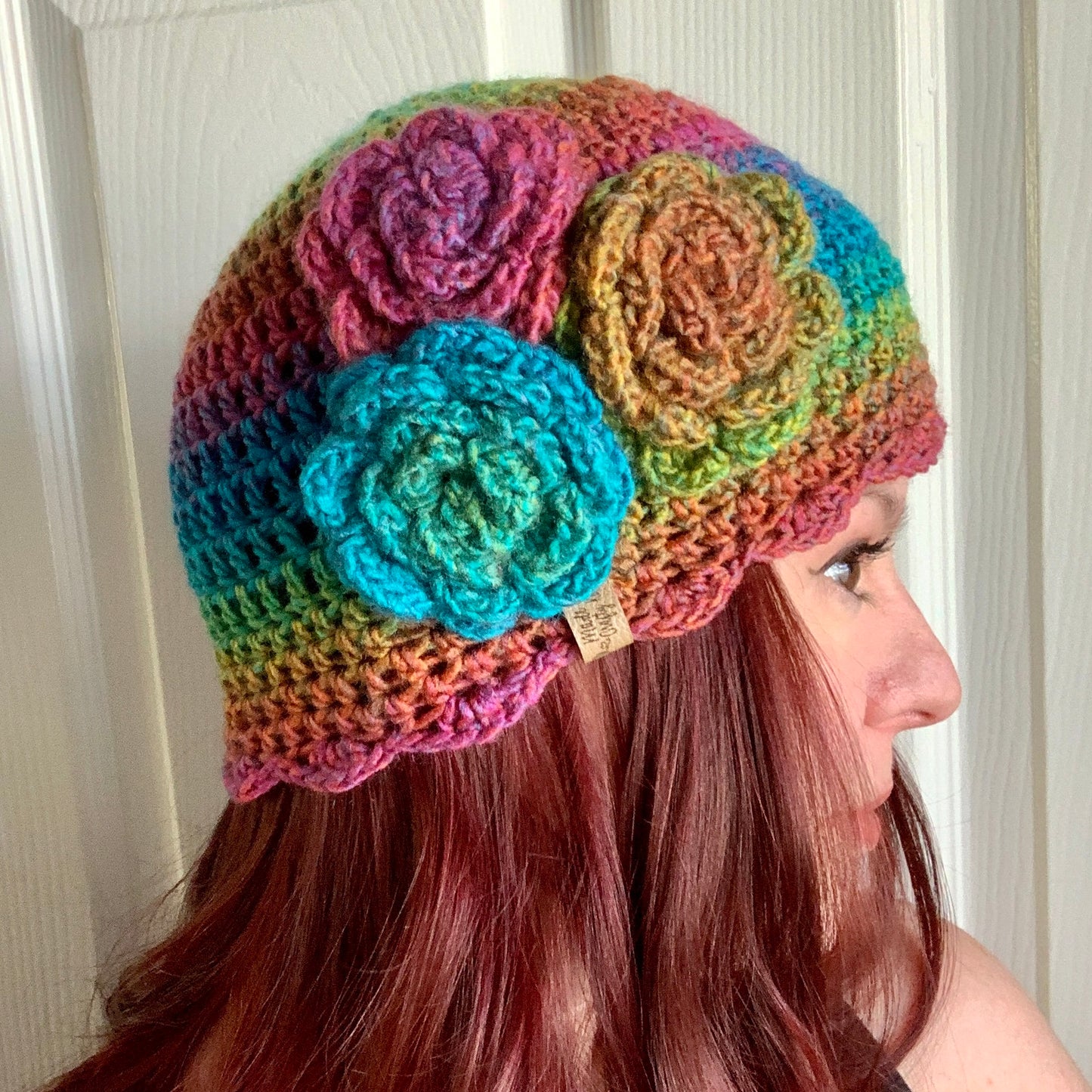 Scalloped Edge Beanie with Flower Accents - PATTERN ONLY - Crochet Pattern With Photos & Instructions